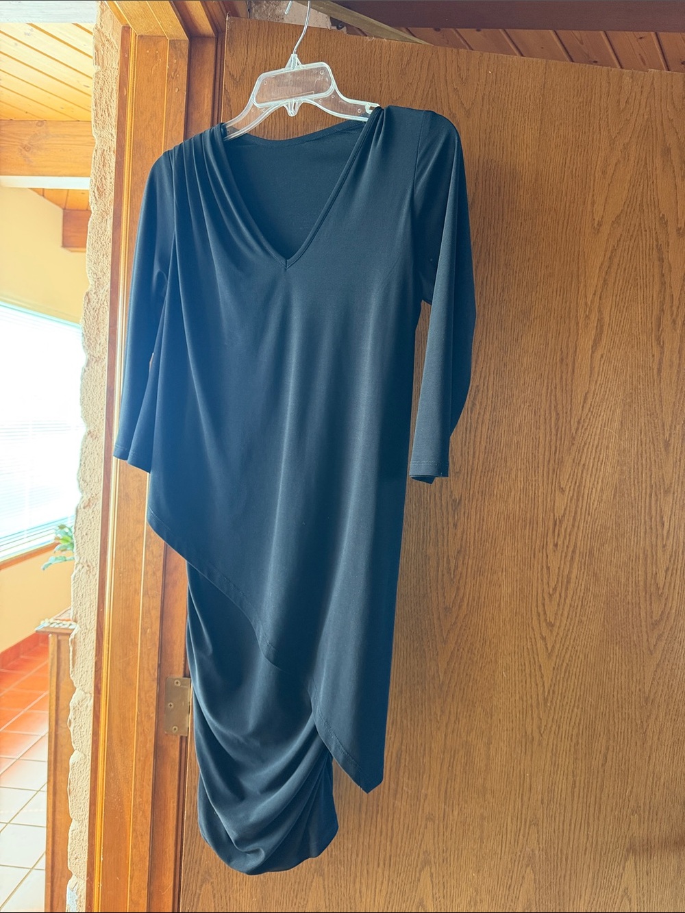 Last Tango Black Asymmetrical V-Neck Draped Dress